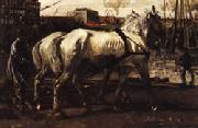George-Hendrik Breitner Two White Horses Pulling Posts in Amsterdam Sweden oil painting artist